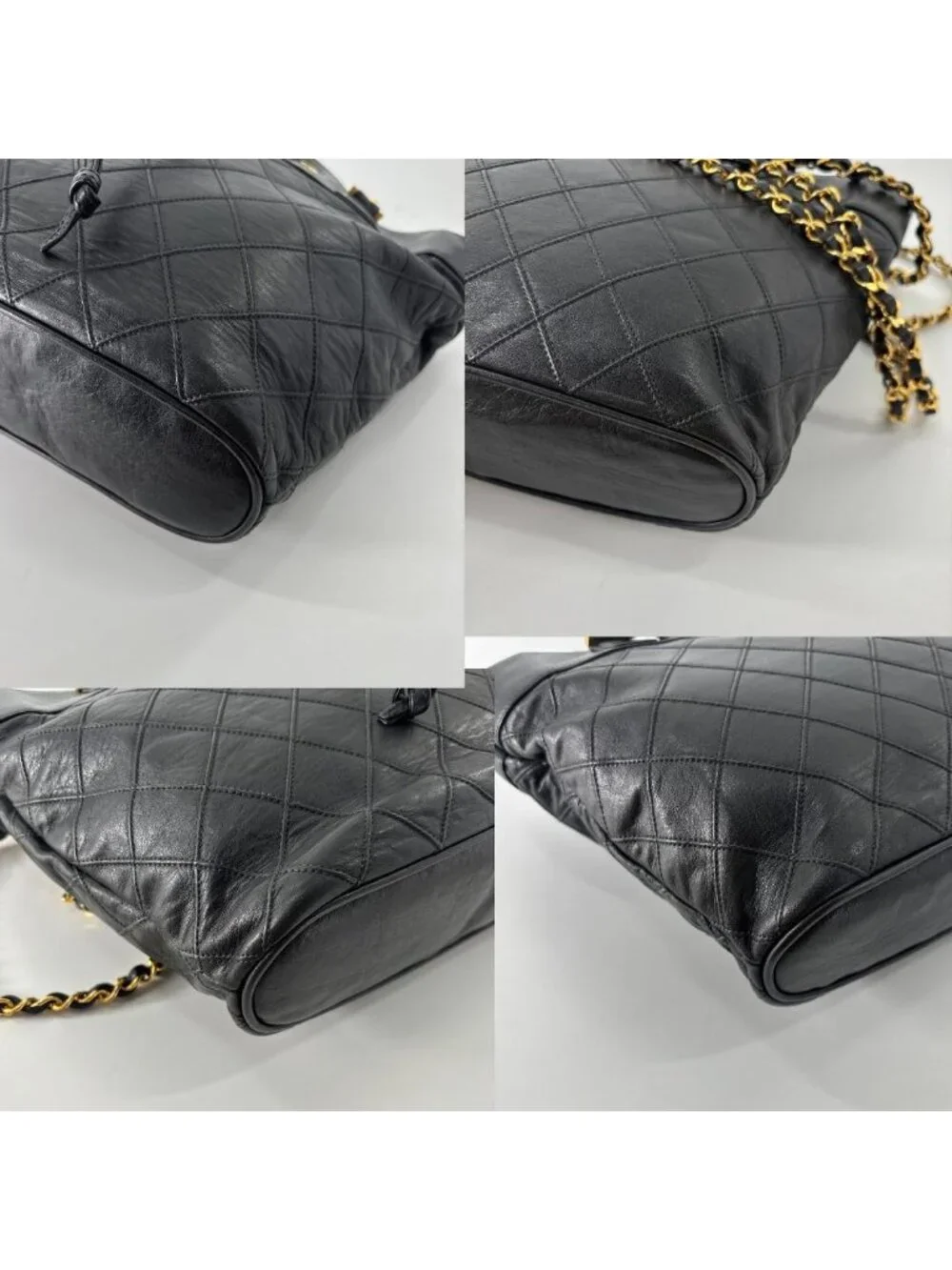 Chanel Bicolor Chain Tote Shoulder Bag Black